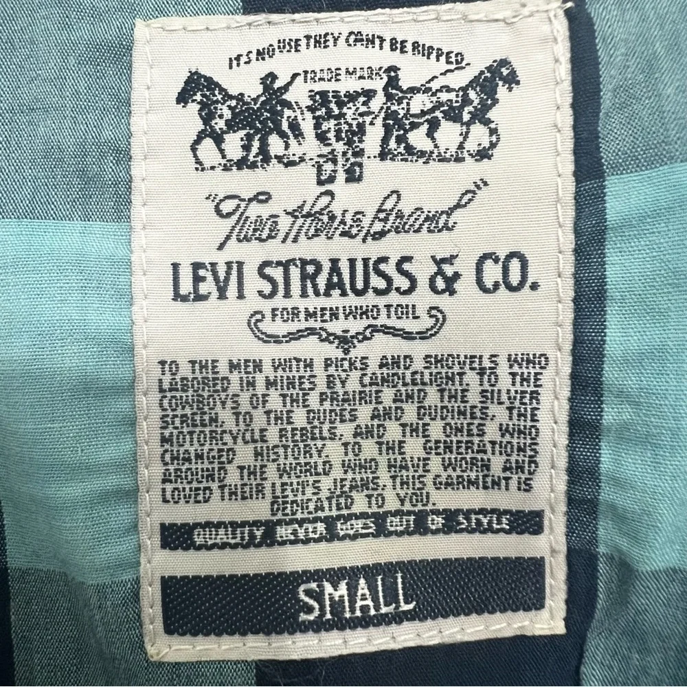 Levi’s Button Up Shirt Men S Western Pearl Snap Blue Plaid Cotton Cowboy Rodeo